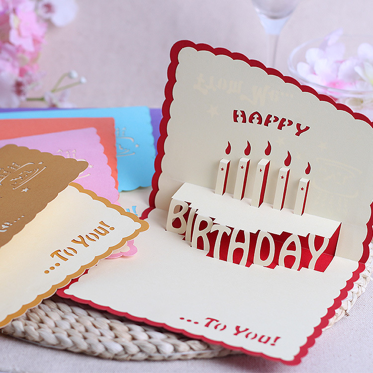 Birthday greeting card wholesale cake paper cut three-dimensional greeting card 3D card staff blessing card LOGO factory customization