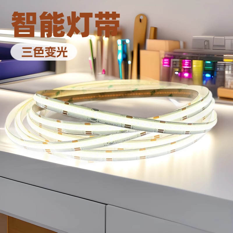 Light Strip Three-Color Dimming 24V Smart Silicone Light Strip Integrated Living Room Ceiling Aluminum Groove Linear Light Atmosphere Cob Light Strip