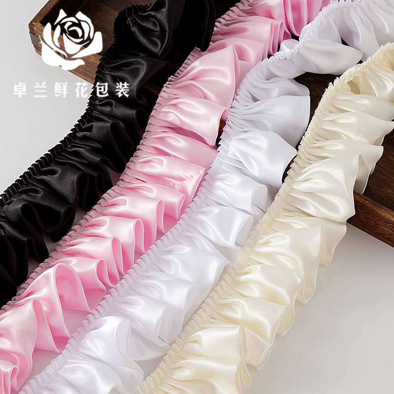 Satin lace curling bouquet decoration cake skirt ribbon flowers gift packaging handmade DIY materials