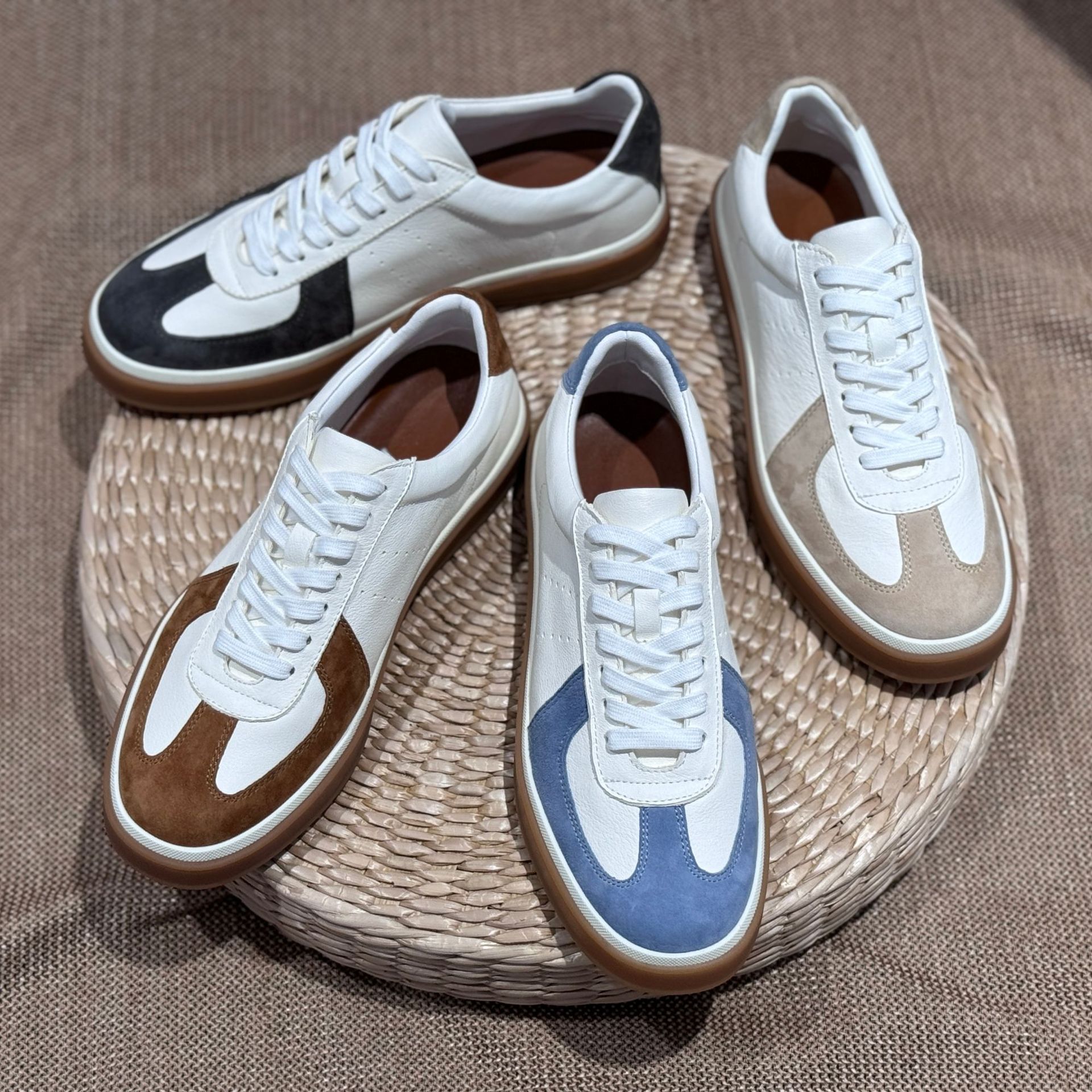 Retro lightweight German training shoes, men's spring and summer casual trend board shoes, versatile cowhide white shoes, flat Forrest Gump shoes