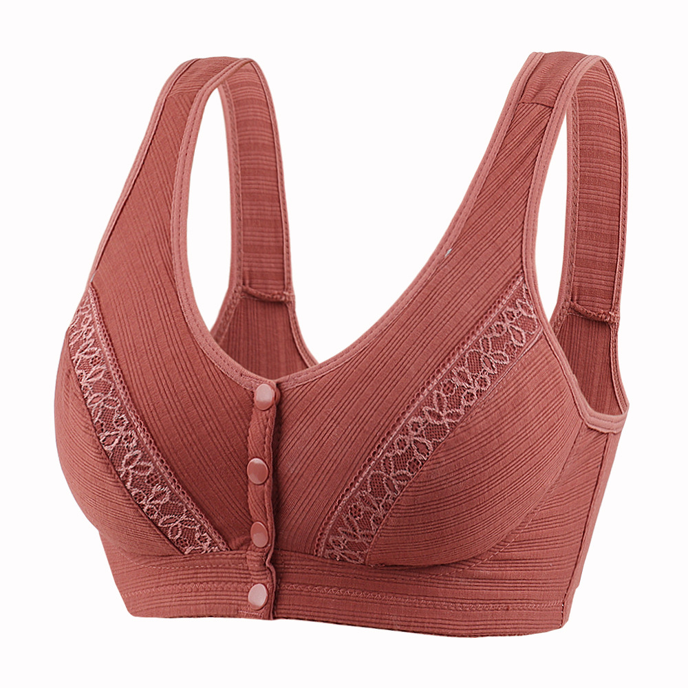 Picture of Cross-border front buckle lace edge plus size sexy mom bra middle-aged and elderly wireless breathable thin cotton bra bra for women
