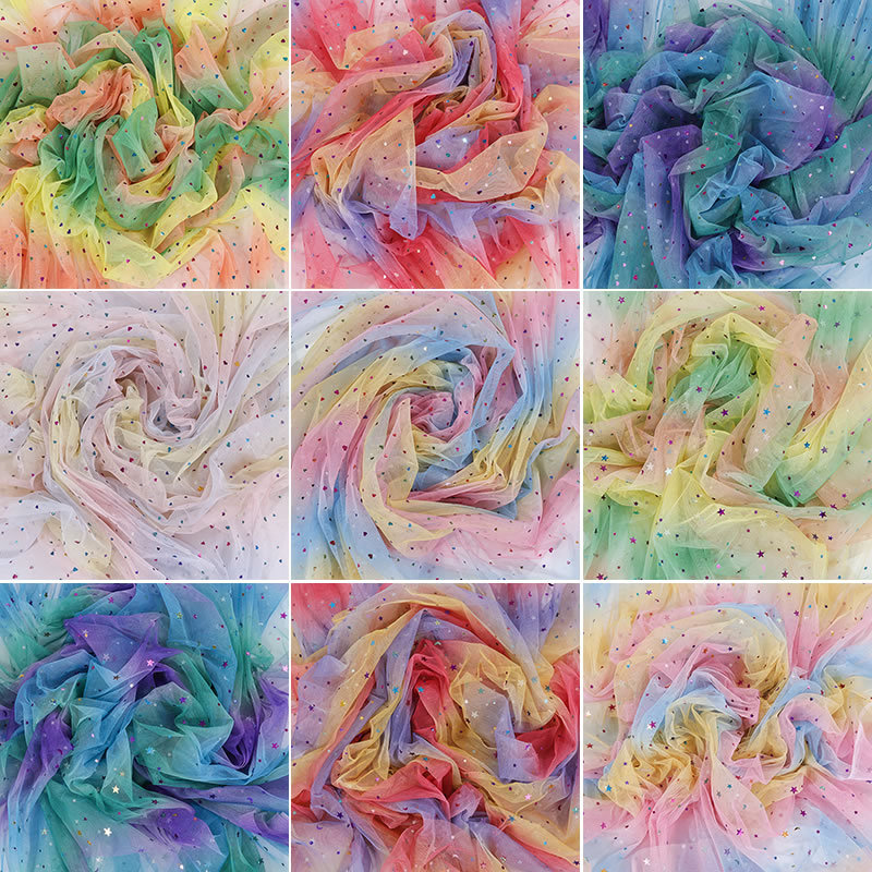 Picture of Scattered Tulle Yarn American Mesh Star Mesh Gauze Love Sequin Bronzing Fabric Mesh Sequin Fabric