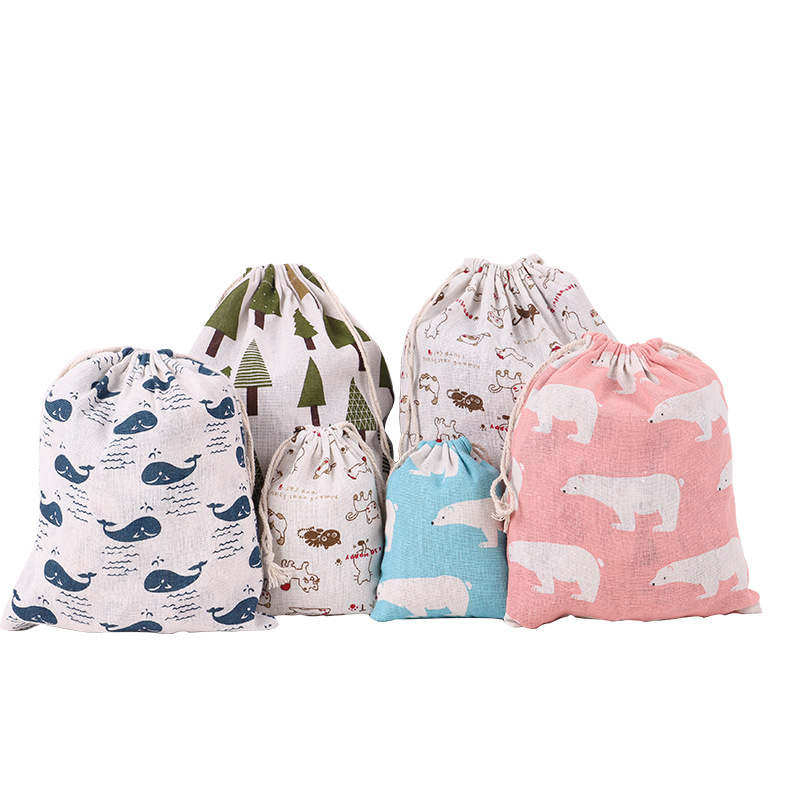 Picture of Printed cotton drawstring bag small bag home travel sundries storage bag Christmas gift packaging bag in stock