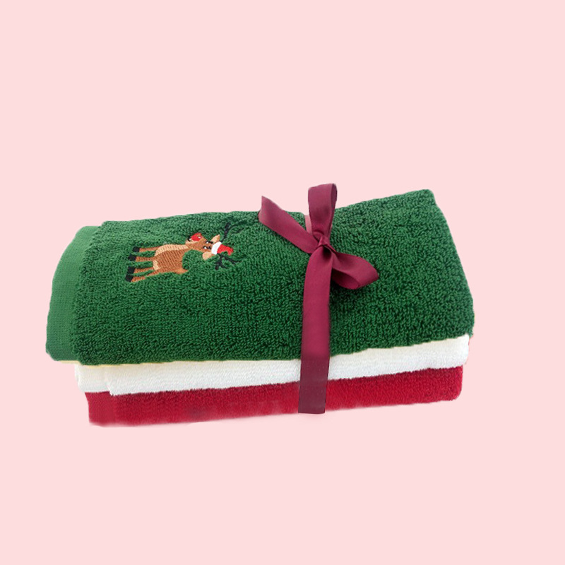 Picture of Christmas towel set wholesale cotton Christmas kitchen towel gift foreign trade Christmas towel embroidery logo