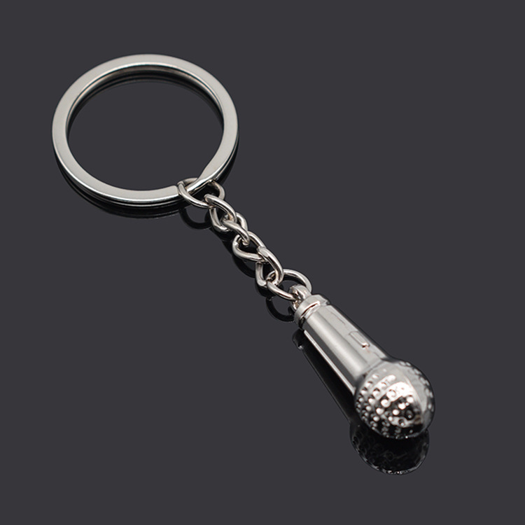 Factory metal keychain key simulation microphone microphone keychain creative gifts small gifts lettering generation