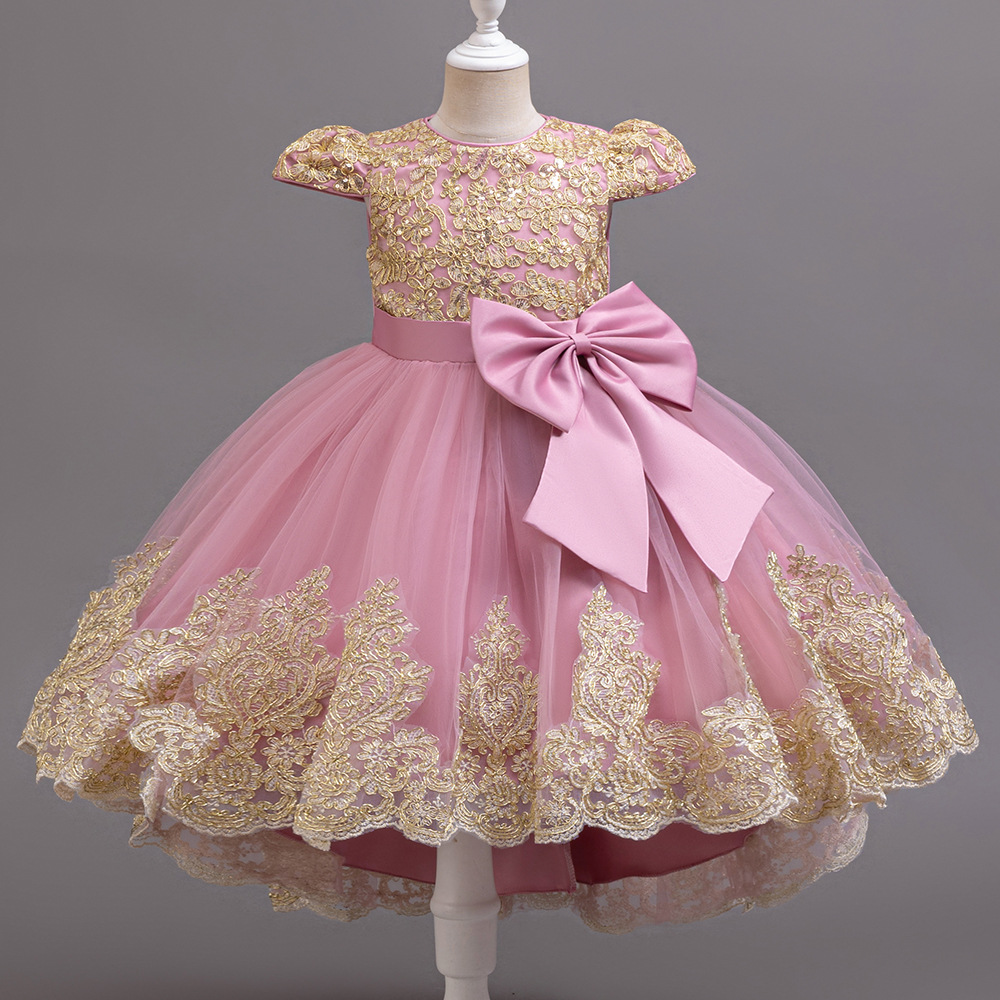 Picture of Cross Border Girl Princess Dress Bow Phnom Penh Embroidered Trailing Special Holiday Event Halloween Vintage Dress