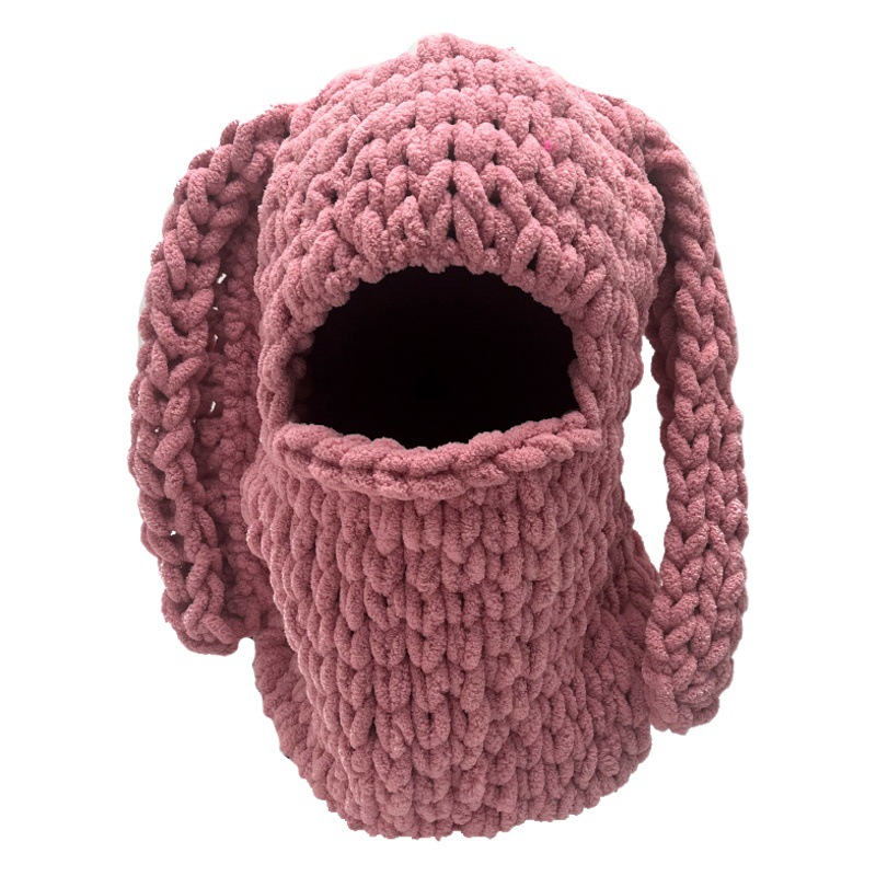 Autumn and Winter Warm and Wind-Resistant Rabbit Ears Hand-Knitted Balac Hat Thickeneded Woolen Hat for Men and Women Trendy