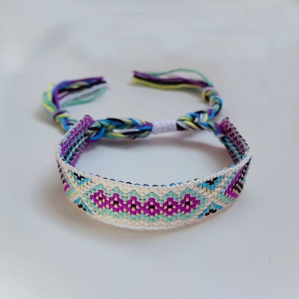 Picture of Colombian Style Ribbon Cotton Bracelet Women's Handmade Woven Ethnic Style Geometric Color Tassel Pure Lucky Hand Rope