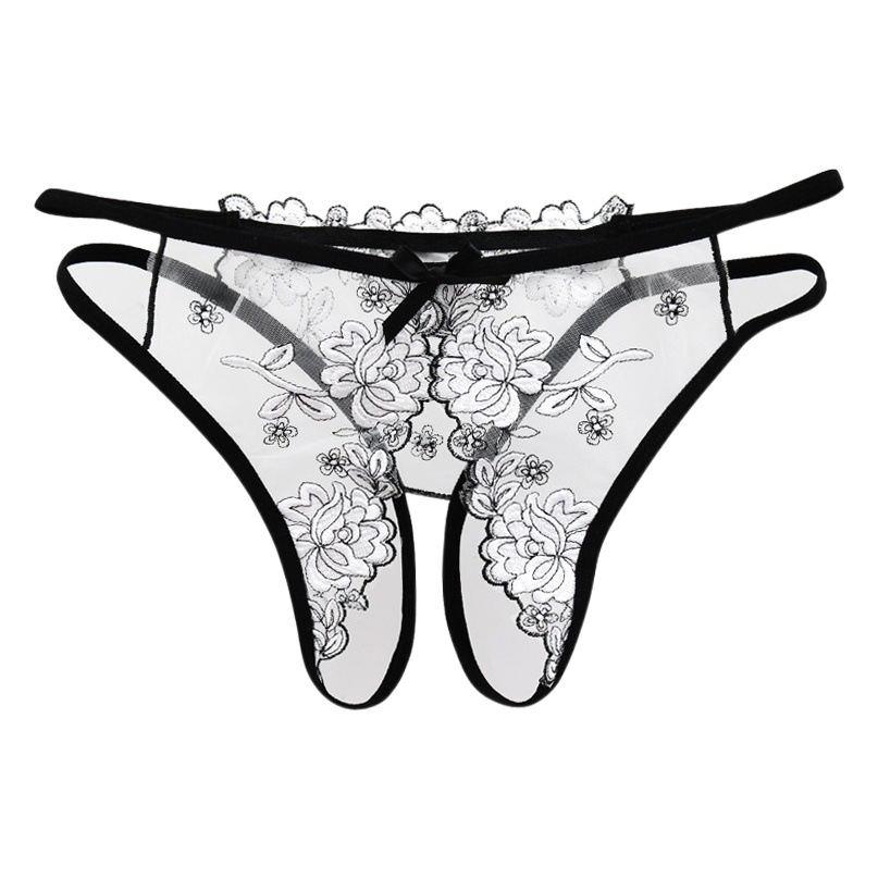 Sexy lingerie underwear women's Japanese-style sexy transparent transparent transparent lace open crotch embroidered Hollow hot T-shaped pants head