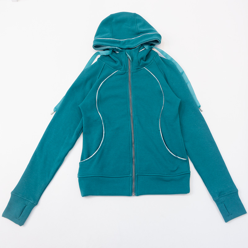Picture of Autumn and winter fleece warm hooded women's yoga clothing zipper coat sports running fitness leisure long sleeve sweater