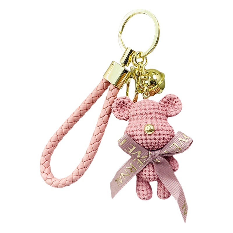 Picture of Cute Cartoon Wool Bear Keychain Women's Exquisite Couple Car Hanging Ornaments Ins Schoolbag Pendant Doll Doll