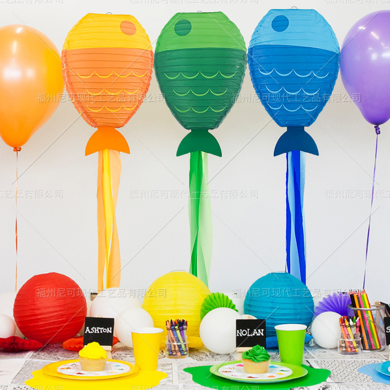 Picture of Creative fish lantern set hanging paper lantern kindergarten handmade diy cartoon Paper Lantern Festival party outfit