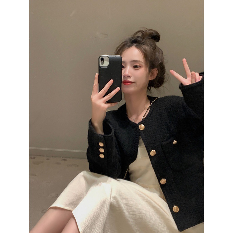 Picture of Tweed Style Outwear for Women Spring & Fall 2025 New Korean Style Loose Elegant Short Cardigan Woven Jacket Top