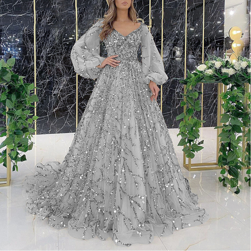 Picture of 2025 Cross-Border New Golden Heavy Industry Beaded Luxury Evening Dress Sexy Socialite Aura Queen Long Dress Dq7109