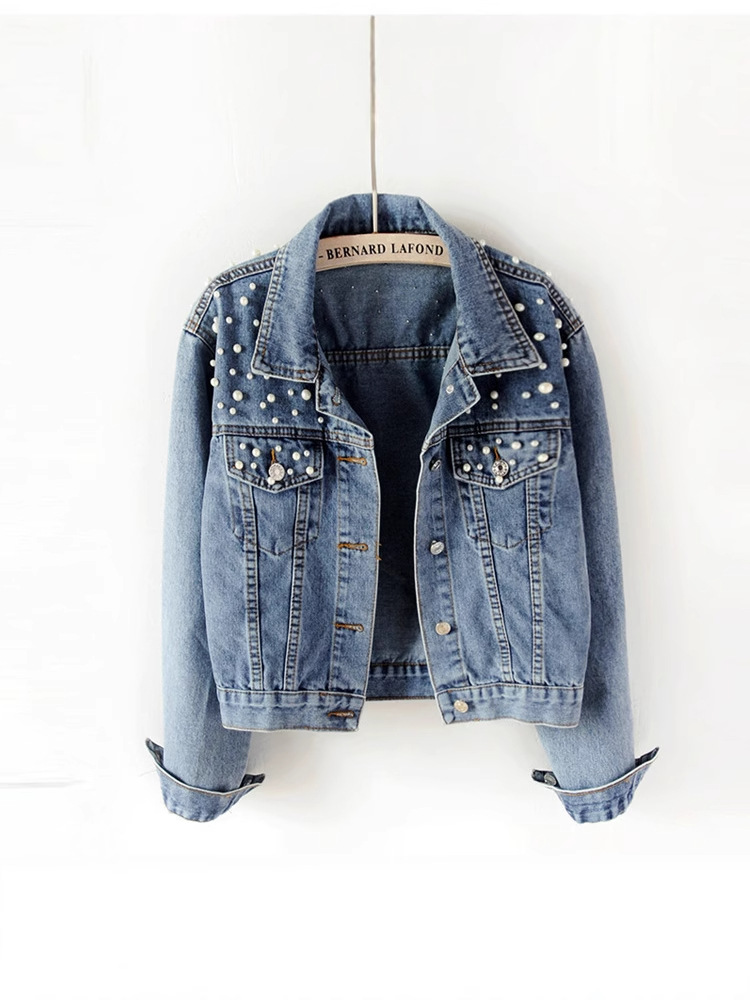 Picture of Cross-border 2025 Amazon Women's Short Denim Coat Women's Foreign Trade Beads Pearl Loose Spring and Autumn New Denim