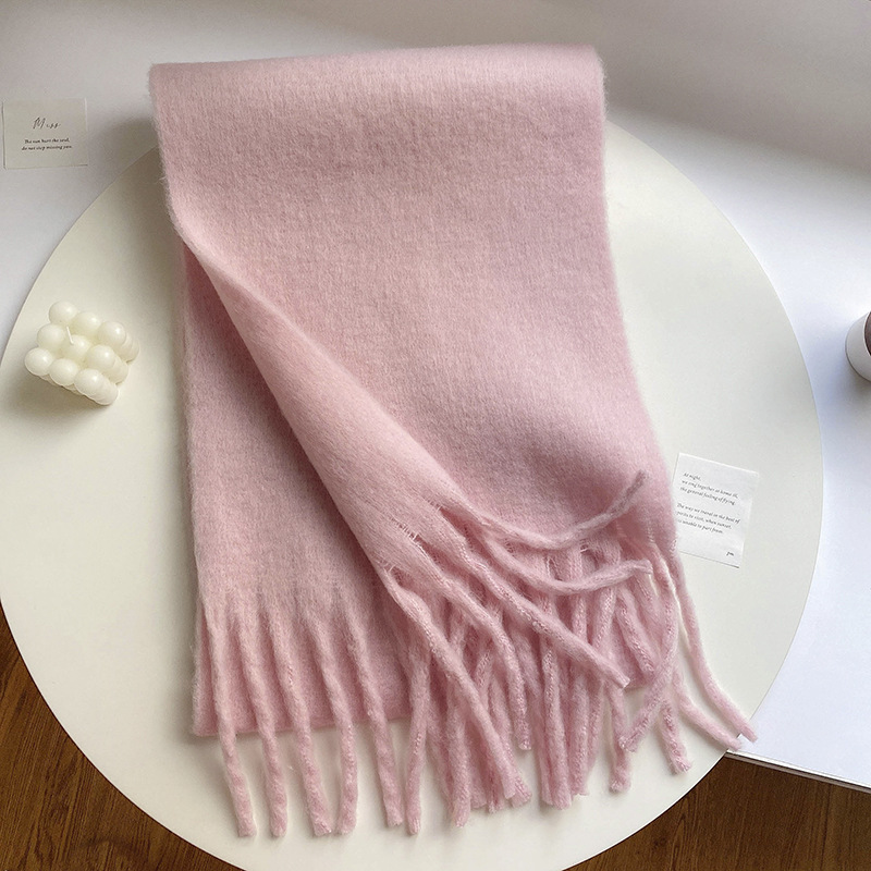 Picture of Winter monochrome plush heavy weight soft fluffy lazy wind solid color large pulled wool warm scarf for students couple