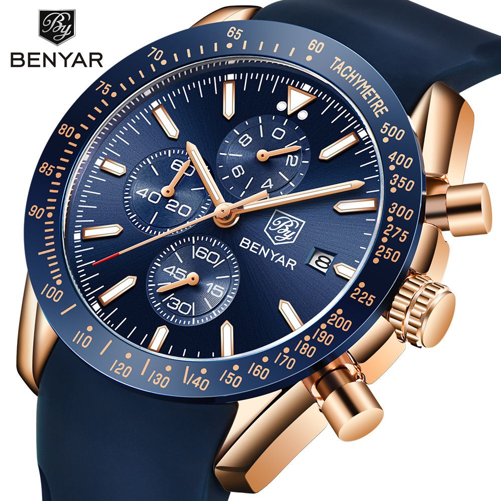 Binya Watch Men's Quartz Watch Multifunctional Waterproof Sports Fashion Men's Watch Men's Watch Silicone Wristwatch