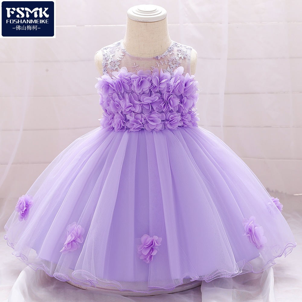 European and American New 2024 Summer Kidsren's Dress Tube Top Flower Mesh Tutu Skirt Lace Flower Girl Wedding Dress