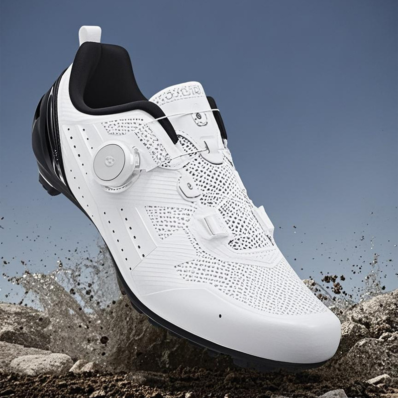 Professional Cycling Shoes Men's Road Bike Lock Shoes Competition Mountain Bike Lockless Shoes Bicycle Cycling Shoes White Breathable Single
