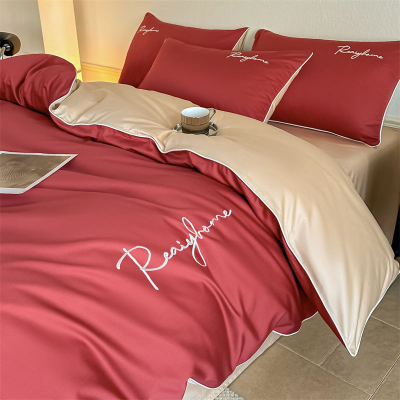 Picture of Advanced Sense 60 Light Luxury Long-staple Cotton Cotton Bed Four-piece Cotton Embroidered Quilt Cover 100 Cotton Bed Sheet Mattress 3