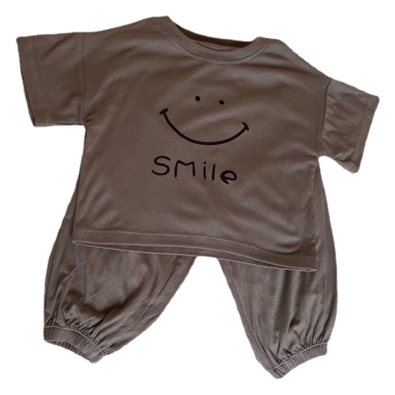 Skin-friendly and soft! Korean Boy's and Boy's Modal Smiley Home Suit Baby's Printed Outer-Wearing Two-Piece Suit