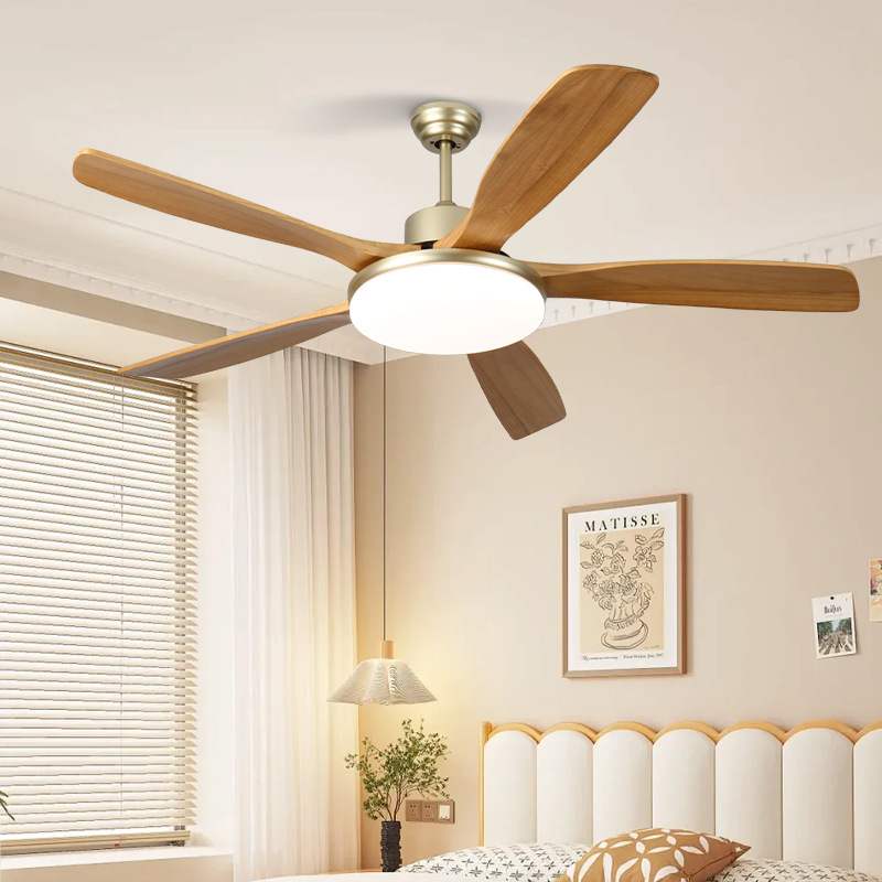 Picture of Log wind ceiling fan lamp dining room living room fan lamp intelligent voice bedroom ceiling fan big wind fan chandelier