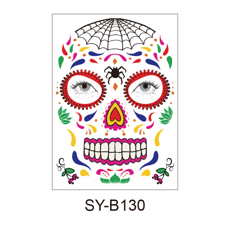 Picture of Cross-Border Waterproof and Sweat-Proof Day of the Dead Masquerade Funny Makeup Temporary Stickers Halloween Face Tattoo Stickers