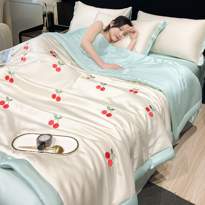 Picture of Summer Ins Washable Ice Silk Summer Quilt Four-piece Set Machine Washable Air-conditioning Quilt Summer Cool Quilt Single Double Thin Quilt Core