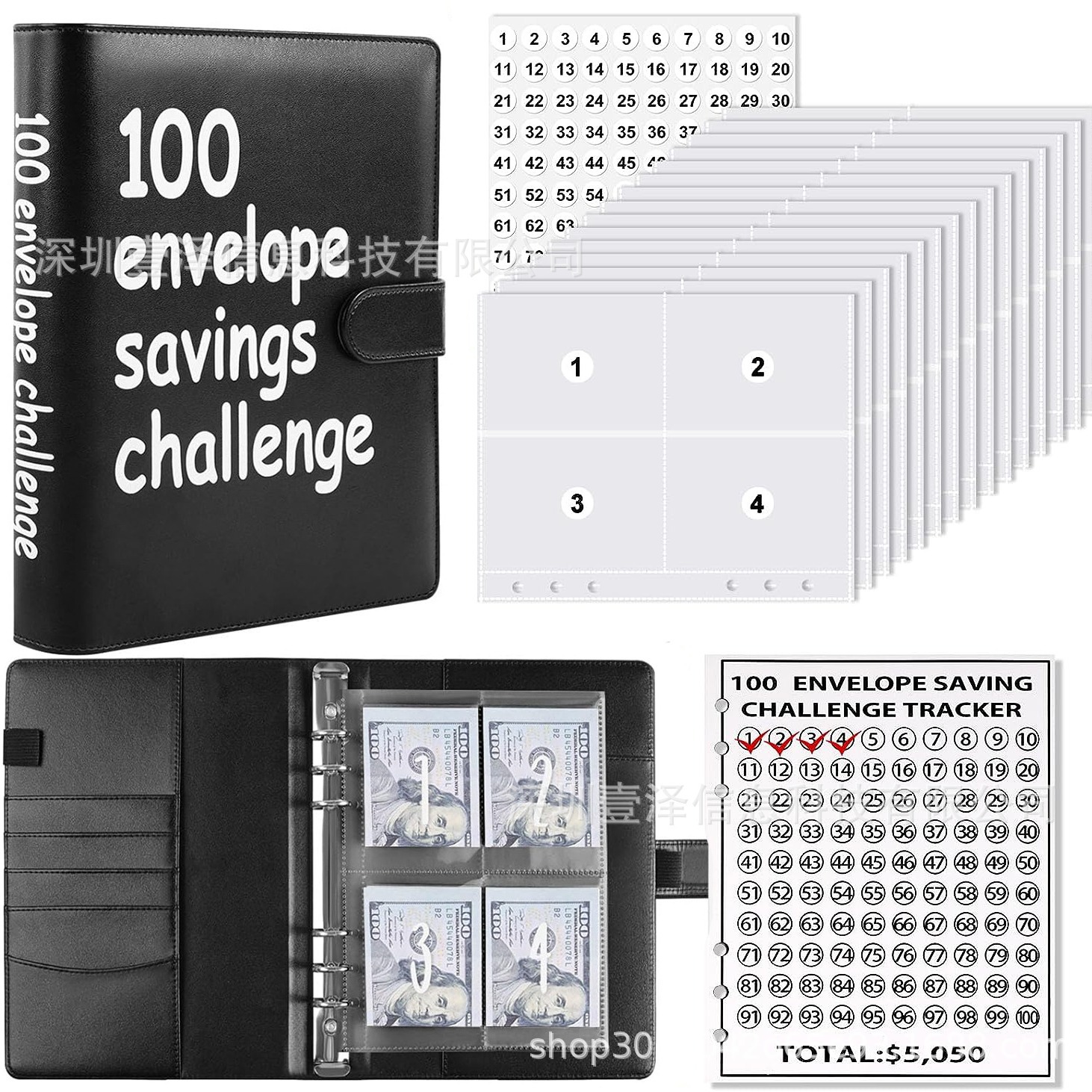 Cross-border hot sale 100 Envelope Challenge 100 days savings Challenge loose-leaf book with mezzanine