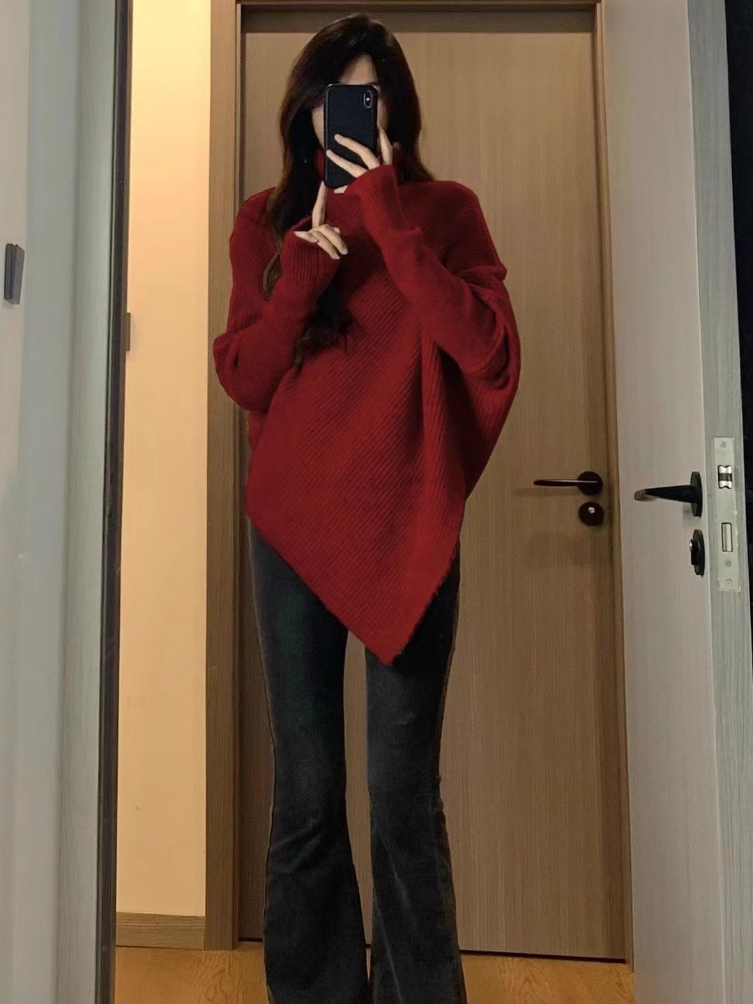Picture of Irregular turtleneck sweater for women 2023 autumn and winter New elegant gentle Korean style New Year red lazy style thickened