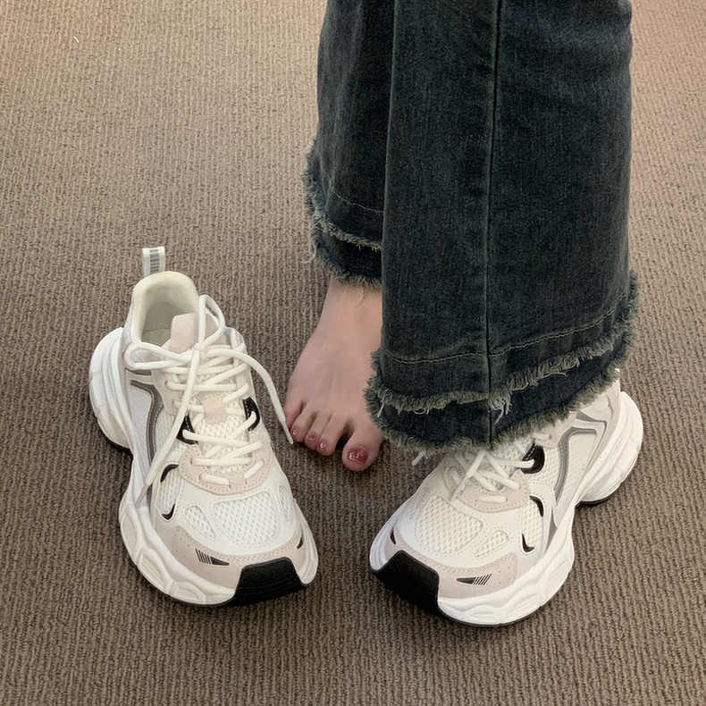 Thick-soled Torre Shoes Women's Shoes 2024 Autumn New sneaker Four Seasons Mesh Breathable Casual Joker White Shoes
