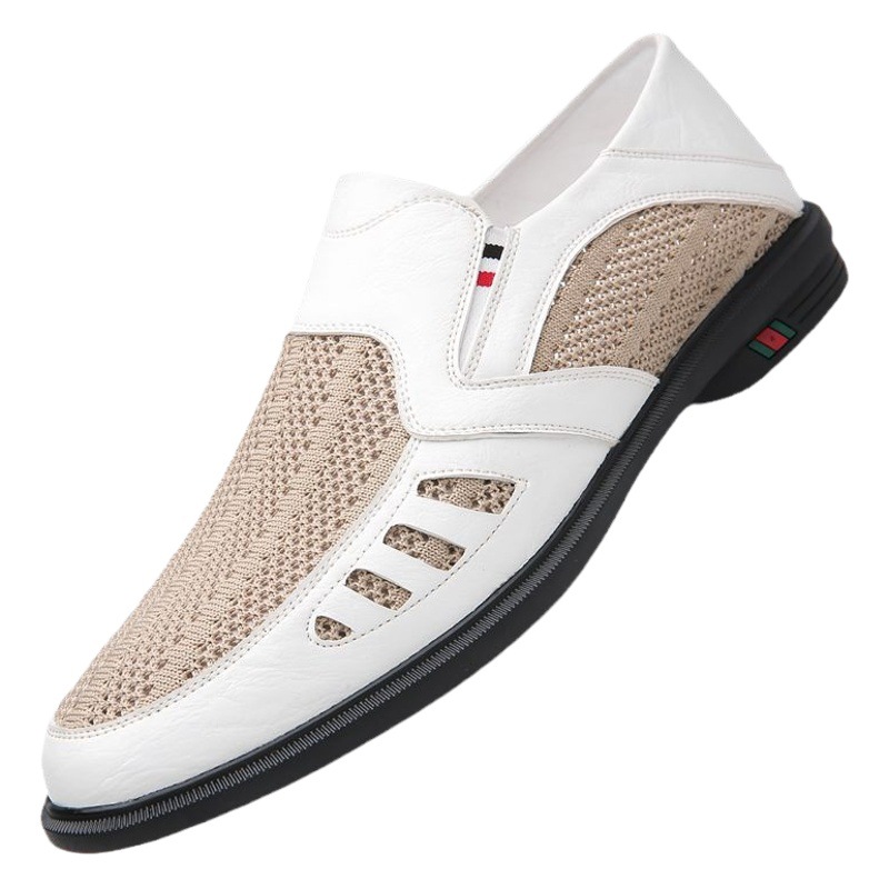 2023 Summer New Men's Business Casual Leather Shoes Men's Soft Leather Soft Bottom Mesh Breathable Leg Leather Sandals 8022