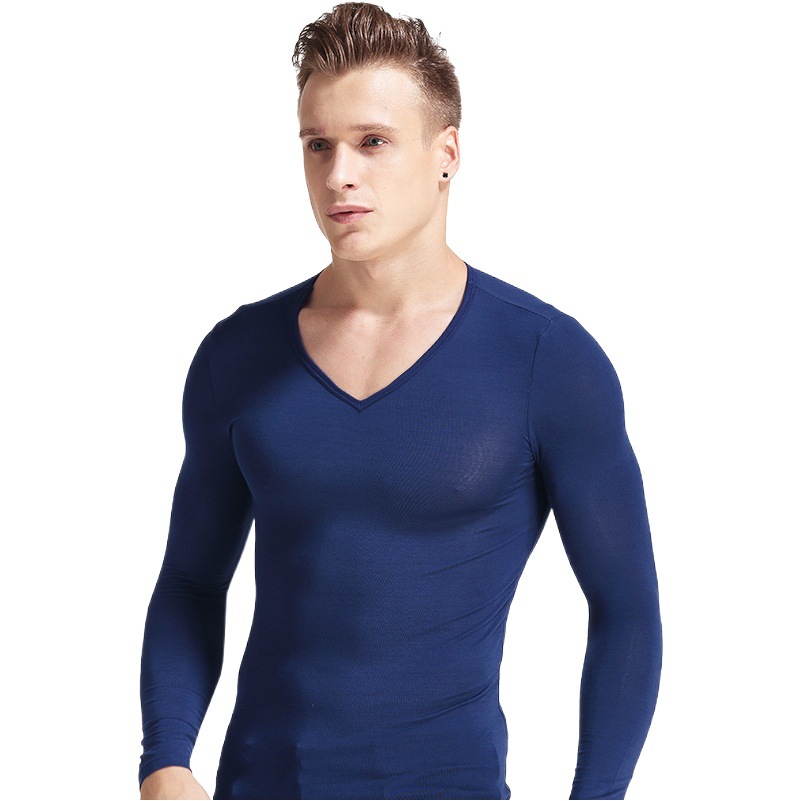 Autumn and Winter Men's Thermal Underwear V-Neck Round Neck Thin Autumn Clothes Slim-fit Long-sleeved Base Shirt Autumn Men's Top