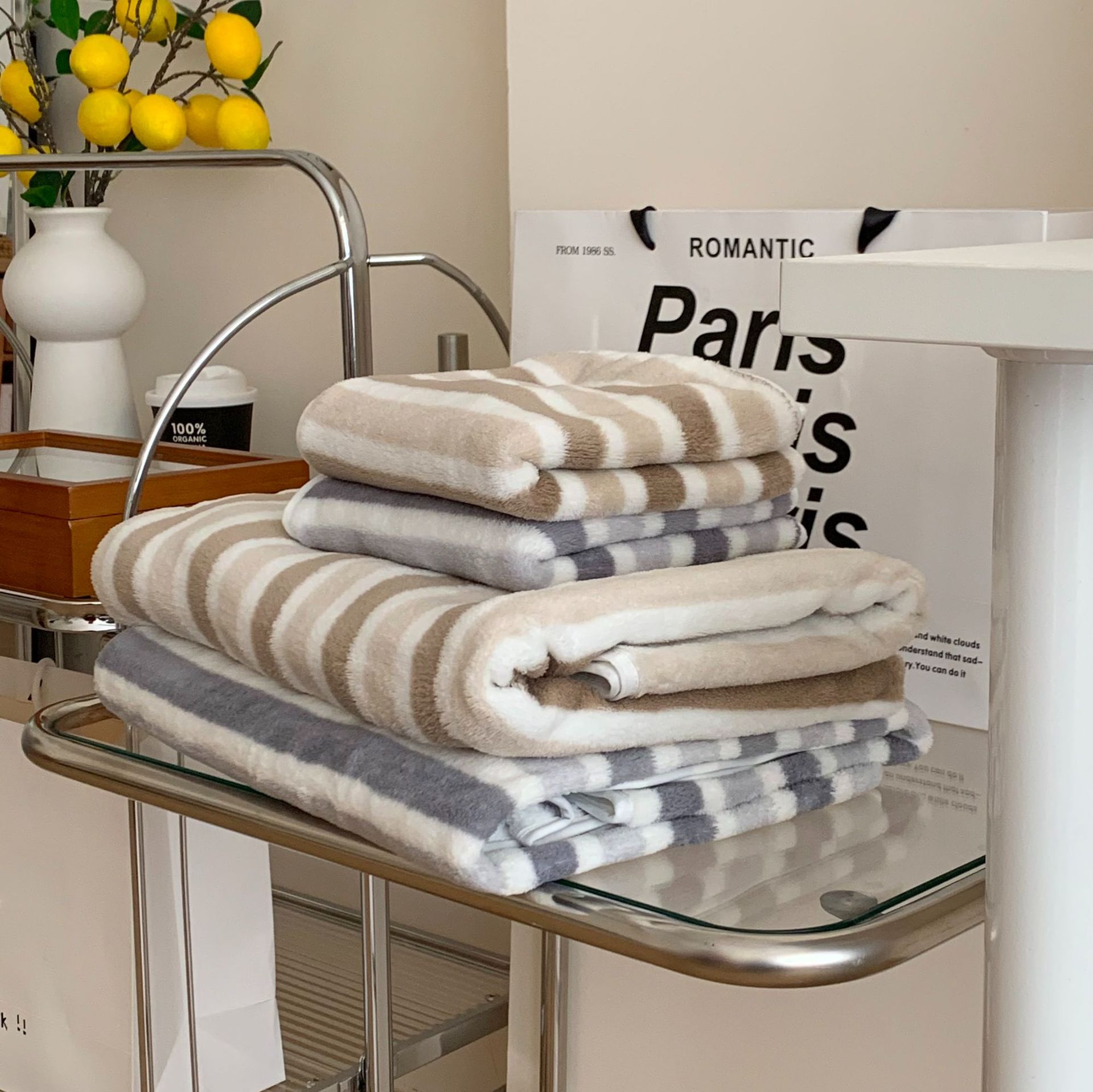 Classic Striped Bath Towel Household Thickened Absorbent Towel Adult Wrapping Towel Large Towel Quick-drying Gentle Contrast Color Bathrobe Towel