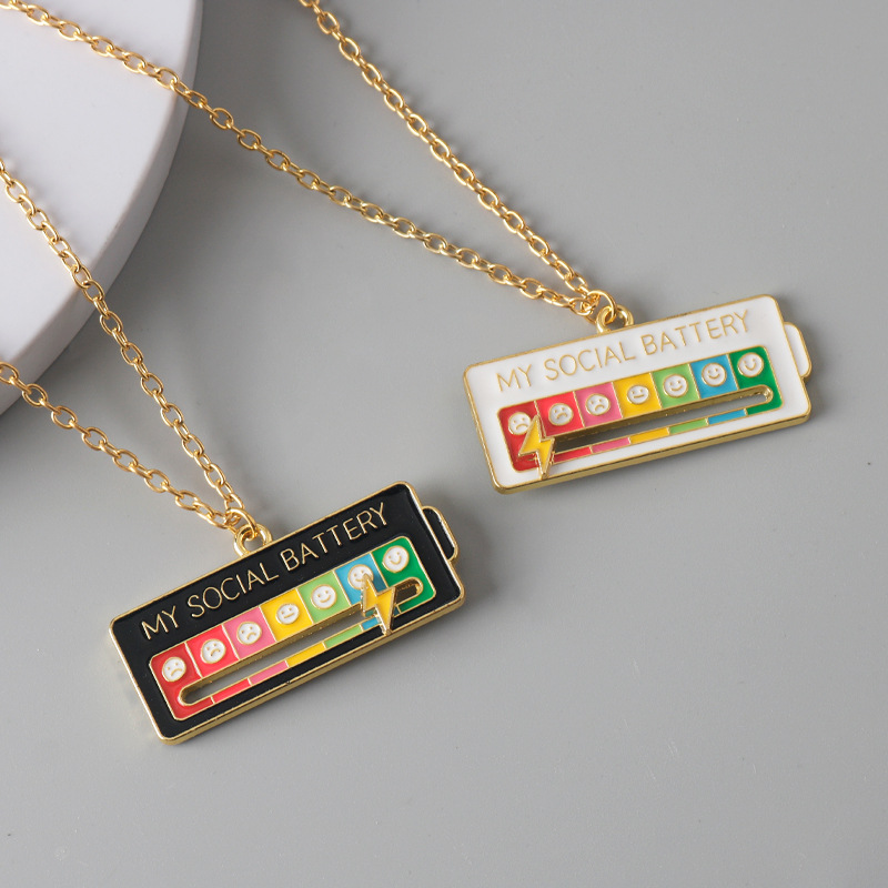 Picture of Cross-border hot selling cartoon creative emotion management adjustable mood expression keychain my social power necklace