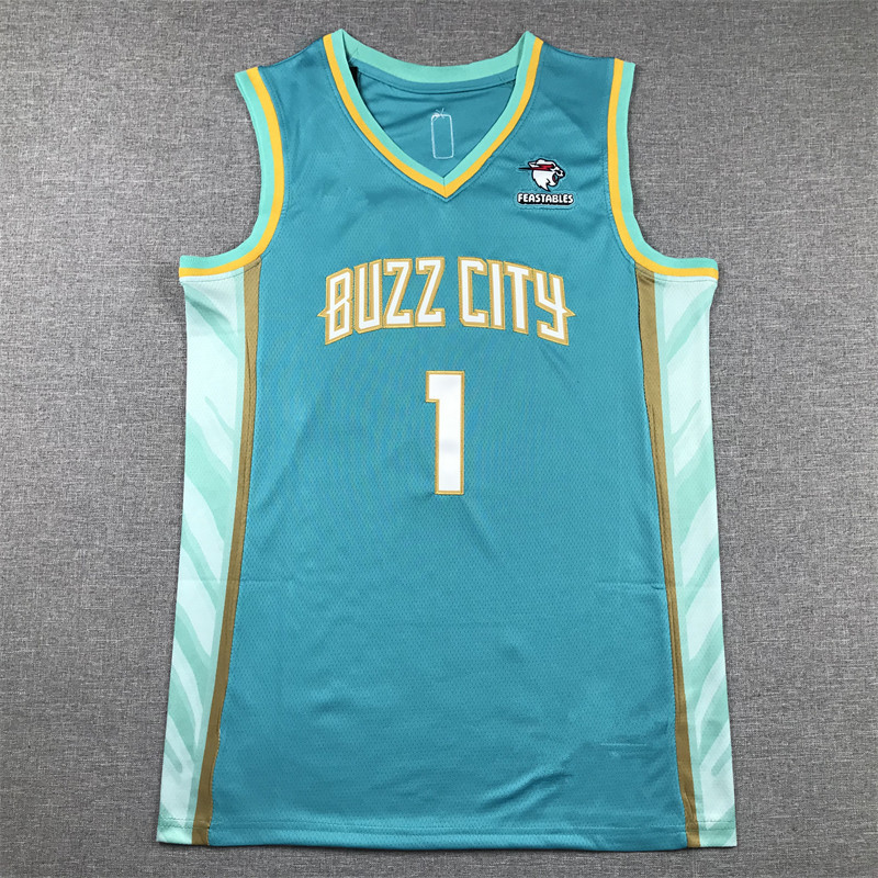 Hornets Basketball Suit Ball Embroidered Jersey buzz city24 Hornets 1 Green City Edition
