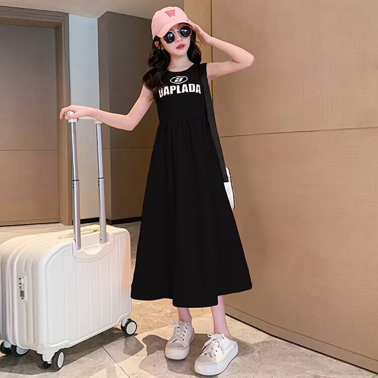 Picture of Girls' Summer Dress Stylish Princess Dress Sleeveless Long Dress Girls' Tank Dress Children's Summer Casual Dress