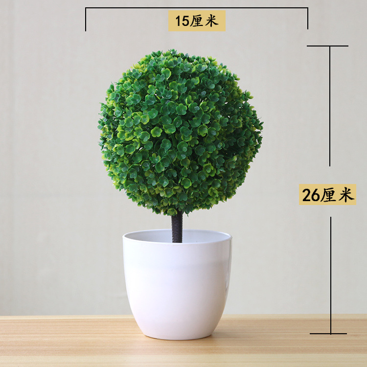 Picture of Sakura Snowball Simulated Plant Potted Grass Ball Bonsai Small Tree Home Decoration Flower Ornament Creative Mini Small Round Ball