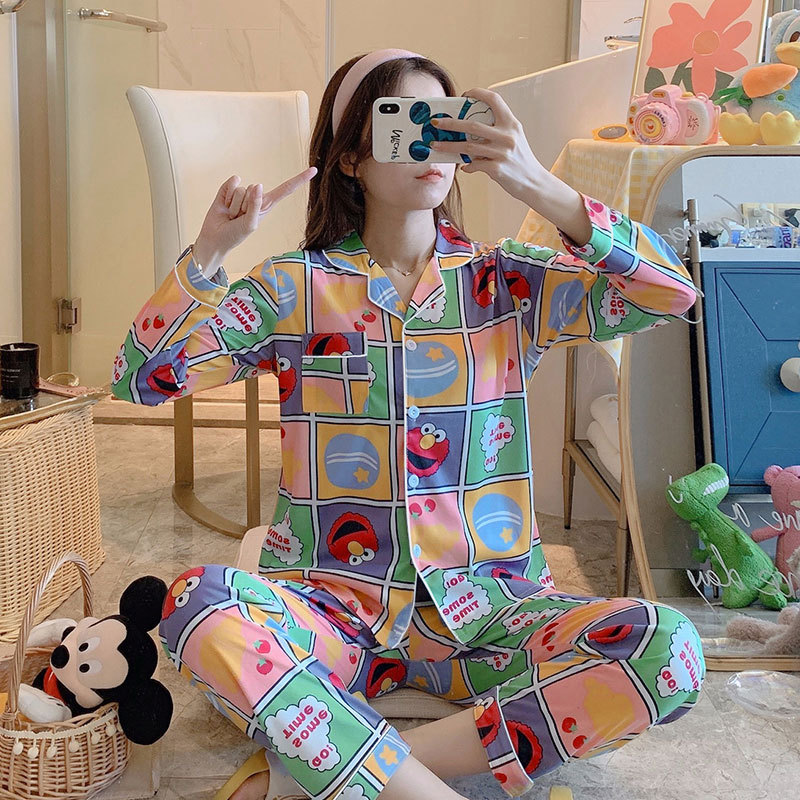 Picture of Japanese Pajamas Women's Spring and Autumn Long Sleeve Cardigan Cute Printed Radish Student Home Clothes suit Cross-border Southeast Asia