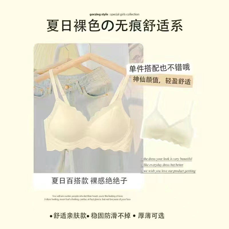 Picture of Seamless Underwear Women's Rim-free One-piece Beautiful Back Push-up Bra Girls' Underwear Collecting Paramita Bra Summer Small