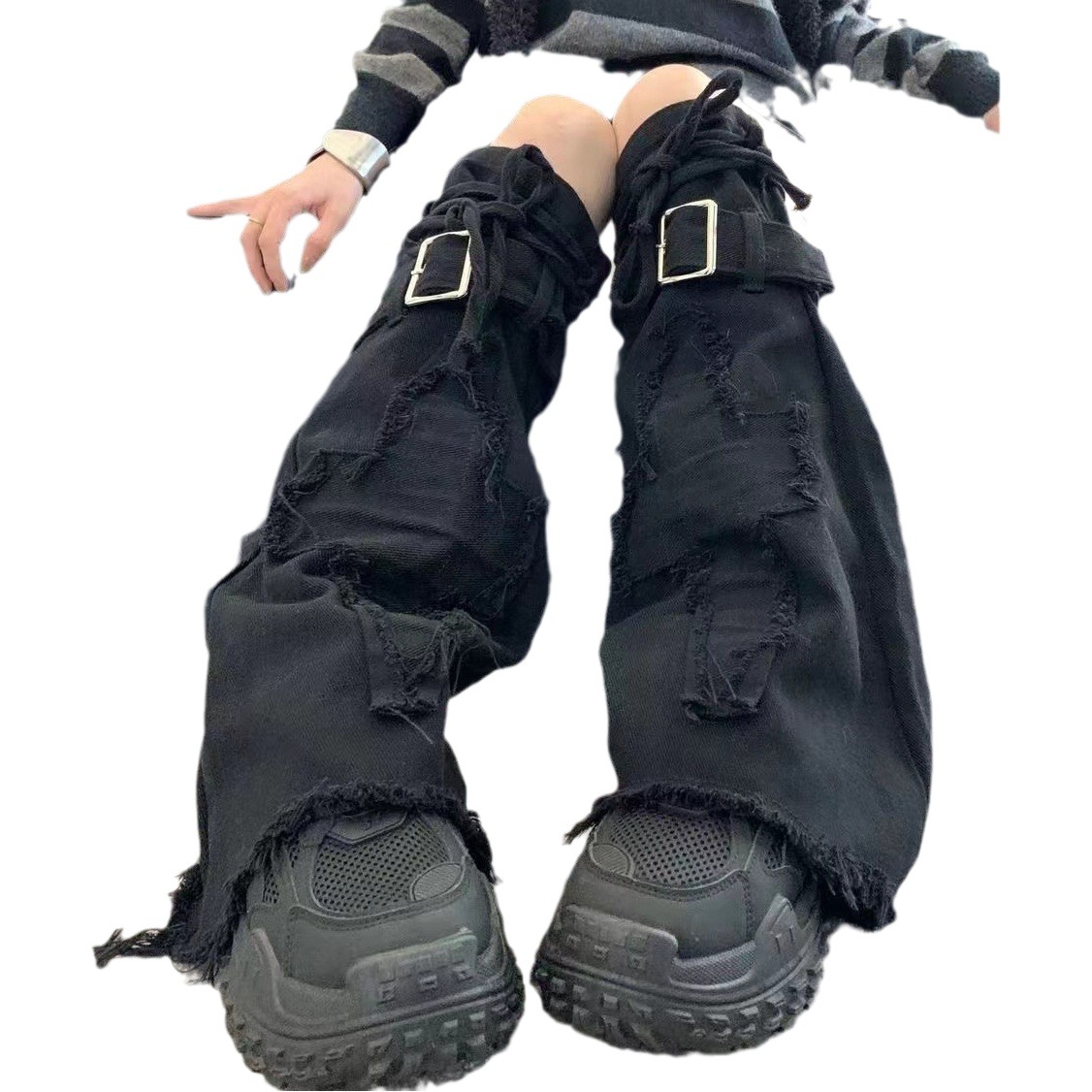 Asian culture Millennium hot girl Denim leg cover leg shaping design embroidered cross adjustable lace-up boot socks