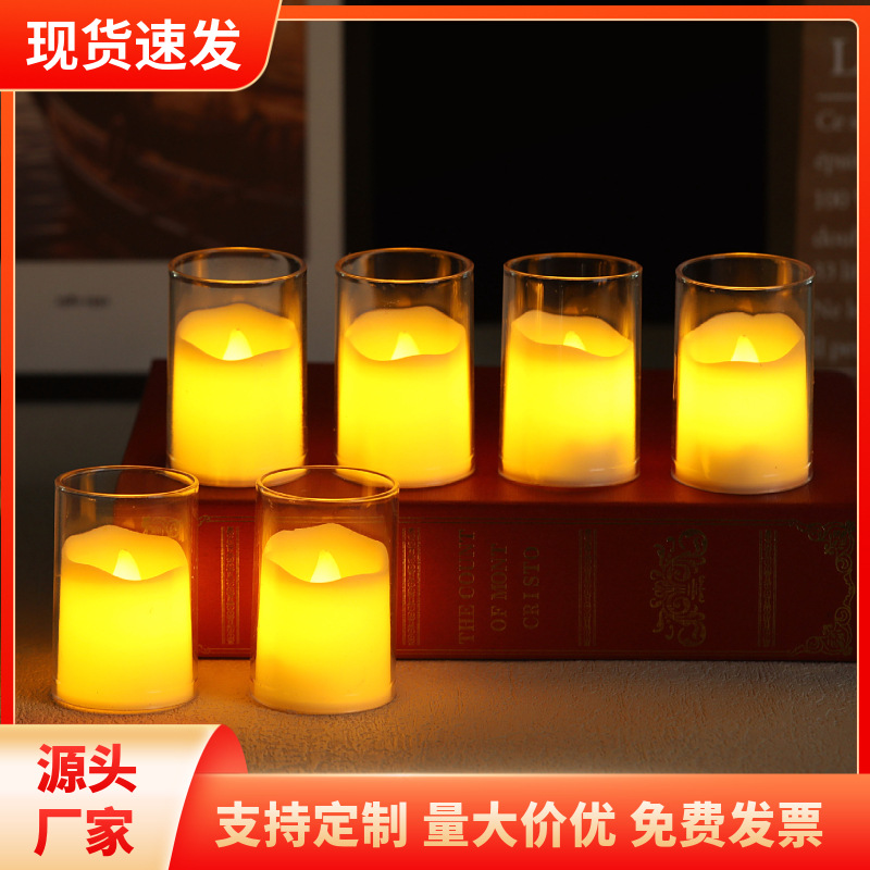 Simulated Tealight Led Digital Candle Acrylic Cup Wax Halloween Birthday Wedding Arrangement Small Candle Atmosphere Light