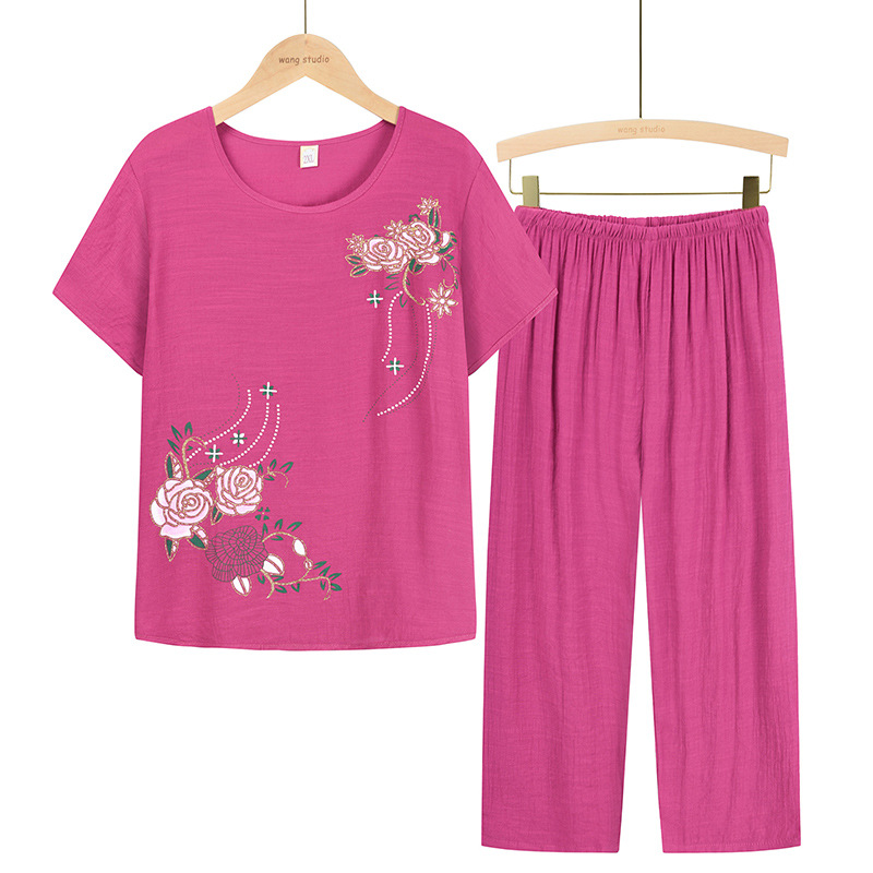 Picture of Middle-aged and elderly women's summer two-piece mother's 70-year-old grandmother's short-sleeved T-shirt jacket set Old Lady's pajamas