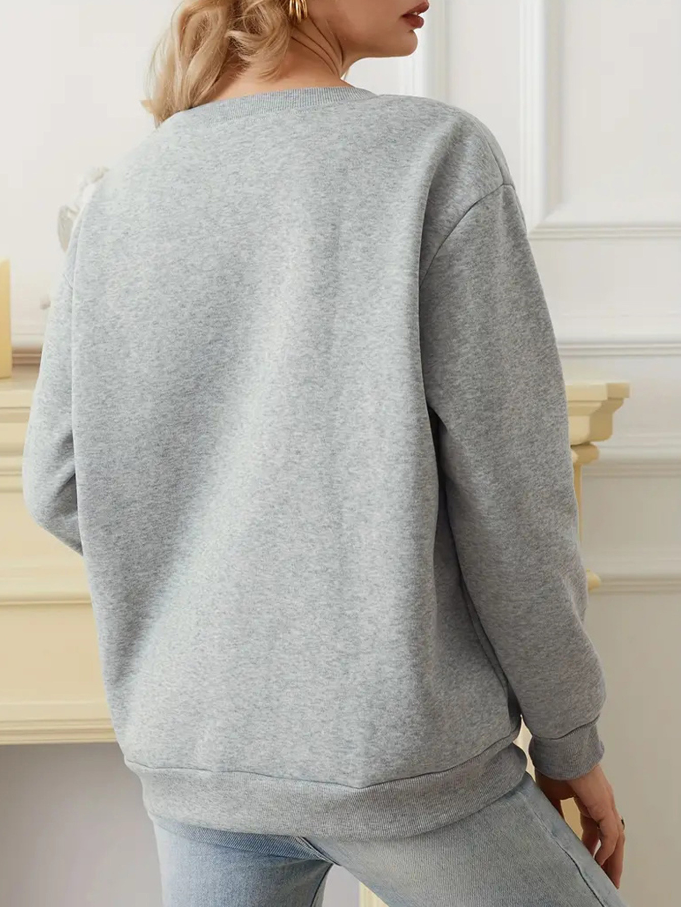 Picture of Amazon spring and autumn women's back bag collar fleece-lined sweater crew neck letter printing foreign trade sweater explosions women