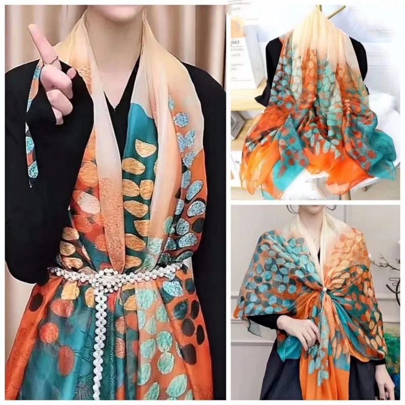 Picture of Spring and Summer New Soft Yarn Sunscreen Shawl Summer Thin Imitation Silk Long Silk Scarf Fashion Printed Flower Scarf