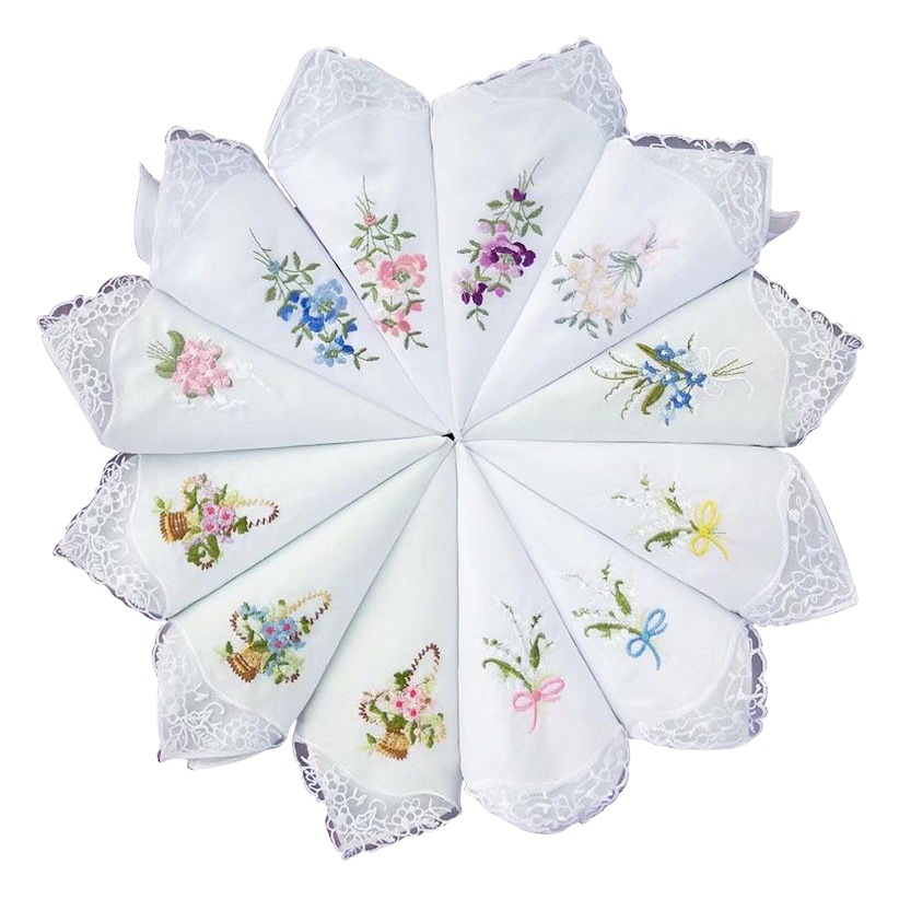 in stock 28*28cm high quality best selling embroidered cotton handkerchief ladies embroidered handkerchief square towel multi-style