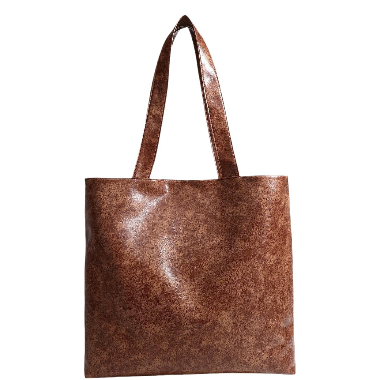 Casual simple large capacity tote bag retro versatile pu leather shoulder bag women's fashion classic handbag
