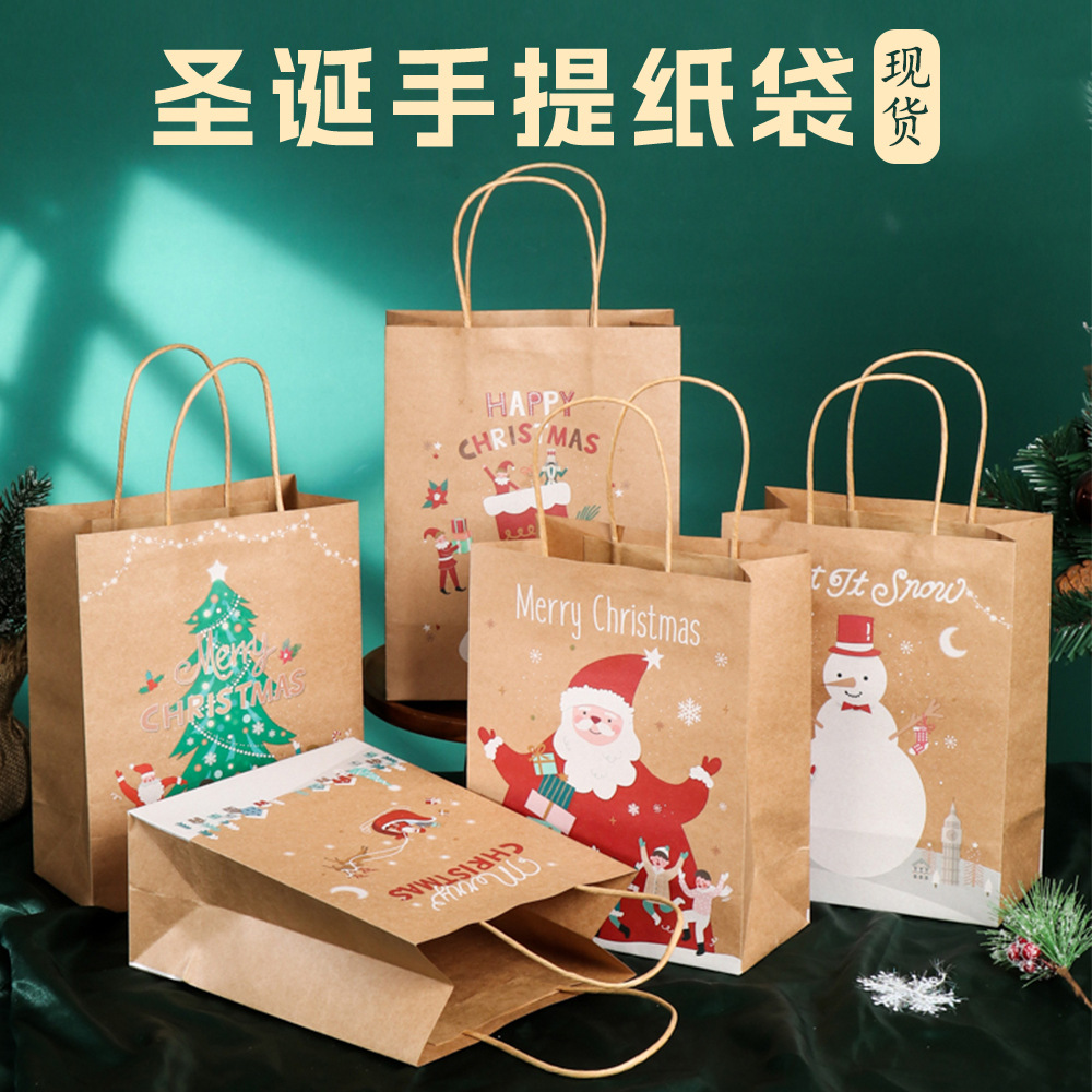 Picture of Spot New Christmas Kraft Paper Bag Christmas Eve Handbag Candy Gift Bag Apple Packaging Gift Paper Bag