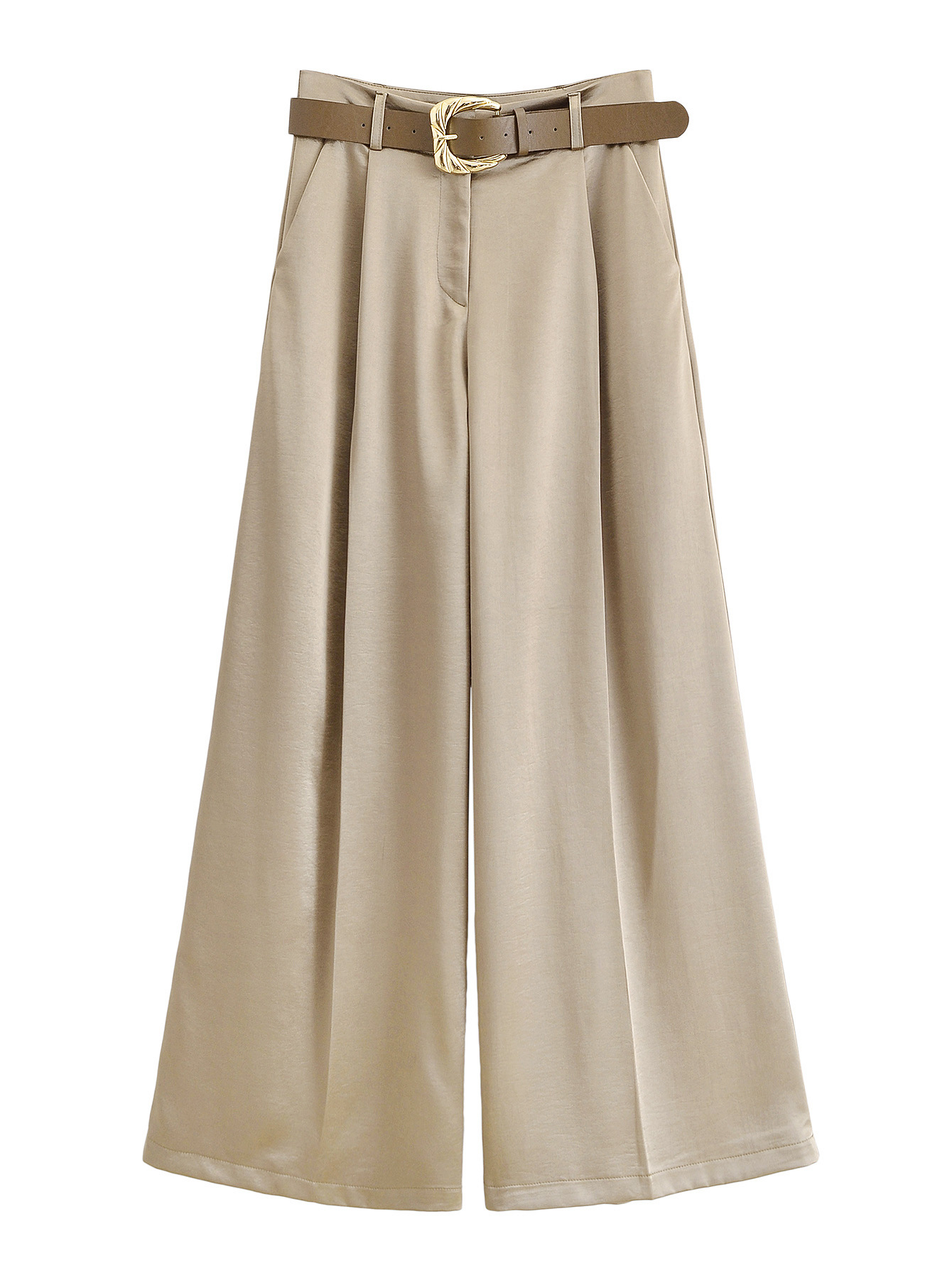 Za European and American Cross-Border Popular 2025 New Summer Women's Clothing Elegant Stylish Wide-Leg Original Belt Satin Pants