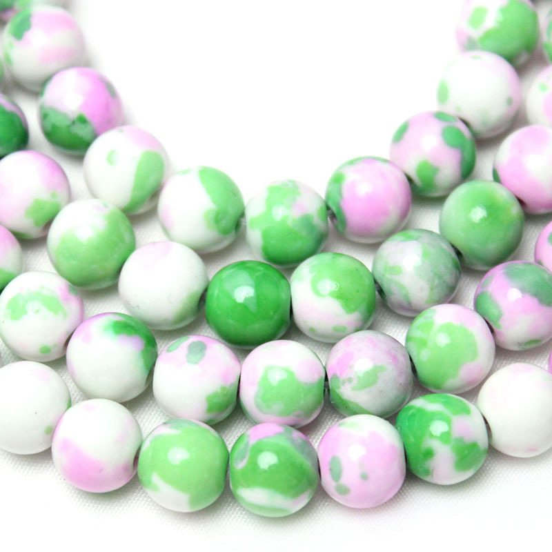 Picture of Pink Blue White rain colored stone round beads wholesale diy handmade beaded jewelry accessories woven material loose beads wholesale